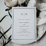 Convites Mínimo e Chic | Casamento de fronteira branco e ro<br><div class="desc">Estes elegantes e modernos convites de casamento apresentam um simples design de texto minimalista branco,  com texto roxo escuro e um quadro clássico na fronteira. Adicione suas iniciais ou monograma para torná-las completamente suas.</div>