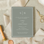 Convites Mínimo e Chic | Casamento Poste Elegante Brunch<br><div class="desc">Estes elegantes e modernos convites para brunch de posto apresentam um simples design de texto verde sábio e branco minimalista,  com um quadro clássico na fronteira. Adicione suas iniciais ou monograma para torná-las completamente suas.</div>