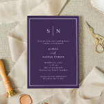 Convites Mínimo e Chic | Casamento Poste Elegante Brunch<br><div class="desc">Estes elegantes e modernos convites para brunch de posto apresentam um simples,  colorido design de texto preto roxo e branco minimalista,  com um quadro clássico na fronteira. Adicione suas iniciais ou monograma para torná-las completamente suas.</div>