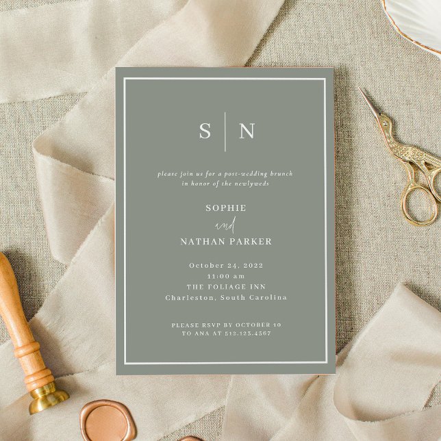 Convites Mínimo e Chic | Casamento Poste Elegante Brunch (A classic, sage green invitation for your post-wedding brunch)