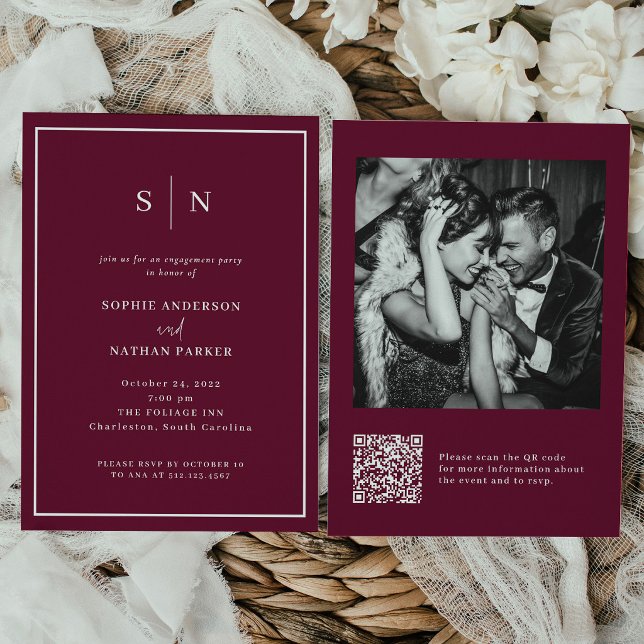 Convites Mínimo e Chic | Código QR de Foto do Festa de Noiv (Criador carregado)