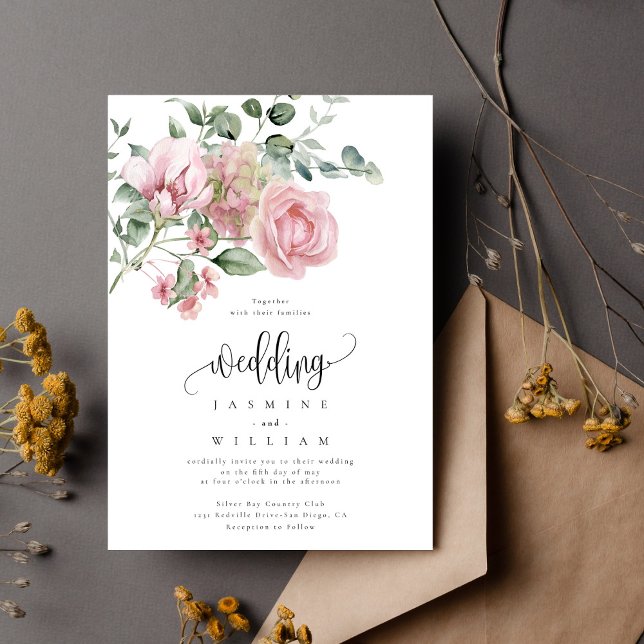 Convites Mínimo e Chic | Dusty Pink Rose Casamento Floral (Criador carregado)