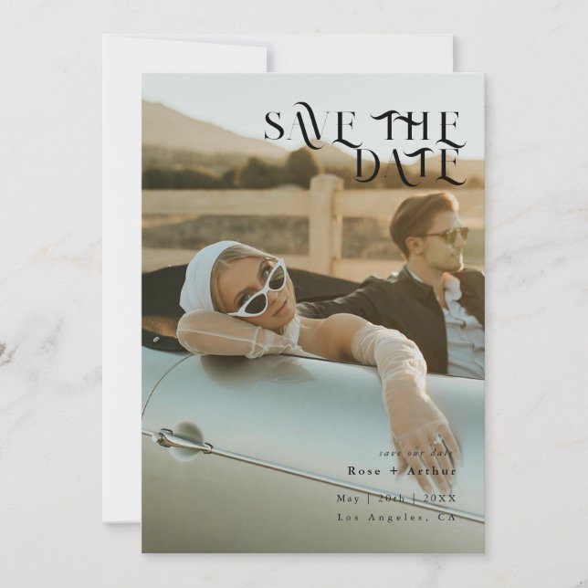 Convites Mínimo e chique preto e branco Save the date (Frente)