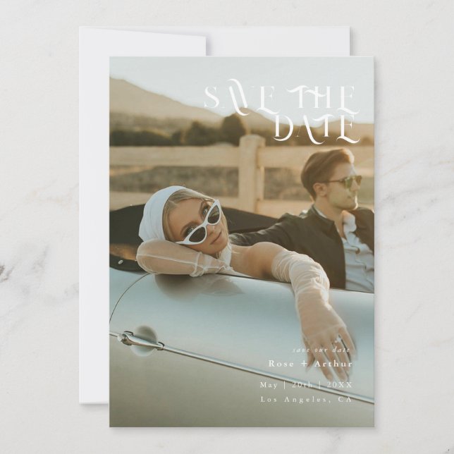 Convites Mínimo e preto-e-branco Salve a data (Frente)