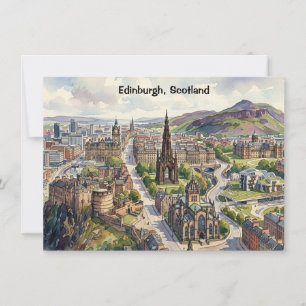 Convites Mínimo Edimburgo Escócia Vista da Cidade Aquarela