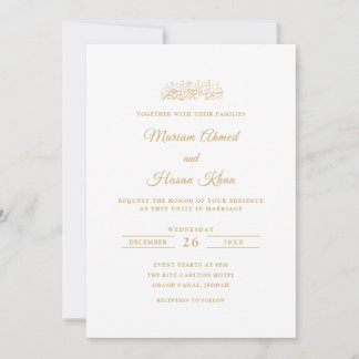 Convites Mínimo Elegante Ouro Sofisticado Casamento Muçulma