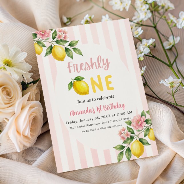 Convites Mínimo Freshly Um Limão Rosa Primeiro Aniversário (Criador carregado)