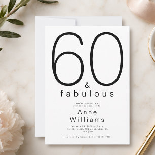 Convites Mínimo Moderno 60 e Fabuloso Aniversário de 60 ano