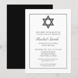 Convites Mínimo Moderno Bat Negro Branco Mitzvah