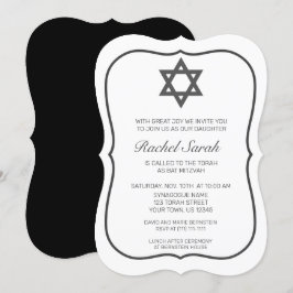 Convites Mínimo Moderno Bat Negro Branco Mitzvah