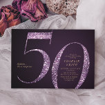 Convites Mínimo moderno brilho roxo 50 anos<br><div class="desc">O moderno minimalista 50º convite de aniversário apresenta o na moda faux púrpura glitter número 50 e os detalhes do seu partido em fontes douradas clássicas em fundo roxo profundo, simples e elegante, convite para o aniversário do marco de surpresa do excelente. a cor de fundo pode ser alterada para...</div>