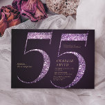 Convites Mínimo moderno brilho roxo 55 anos<br><div class="desc">O moderno minimalista 55º convite de aniversário apresenta o na moda faux violple glitter número 55 e os detalhes do seu partido em dourada serif clássica sobre fundo roxo profundo, simples e elegante convite para o aniversário do marco de surpresa do excelente. a cor de fundo pode ser alterada para...</div>