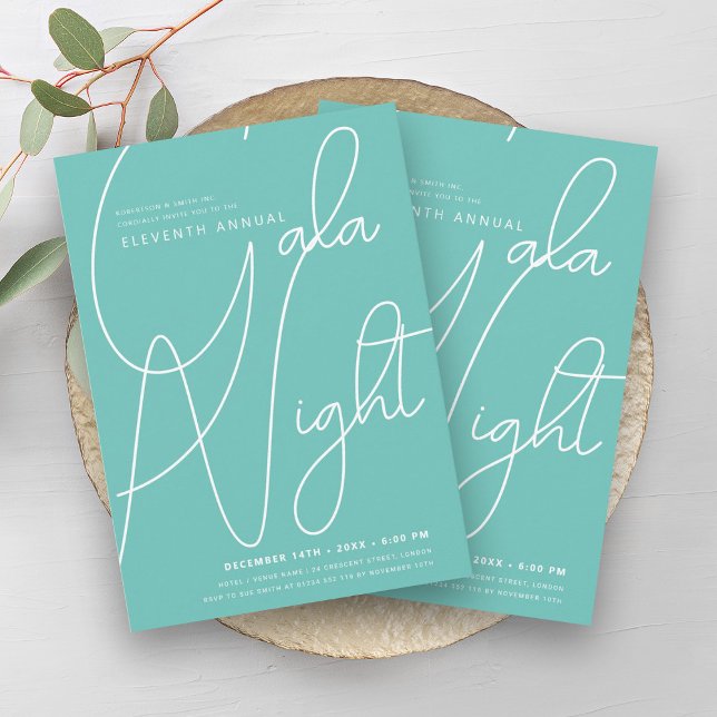 Convites Mínimo moderno de negócios da GALA (Modern Minimal GALA Company Business Teal Invitation)