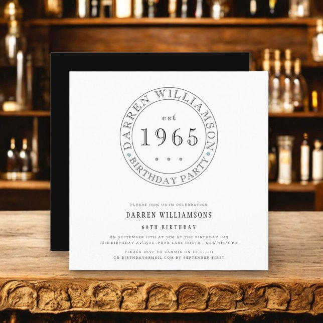 Convites Mínimo moderno de preto branco significa 60 anos (minimal black and white tipography design filly customizable to suite your needs ,men 60th birthday )