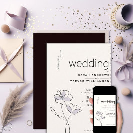 Convites Mínimo Moderno Floral Dusty Plum e Buff