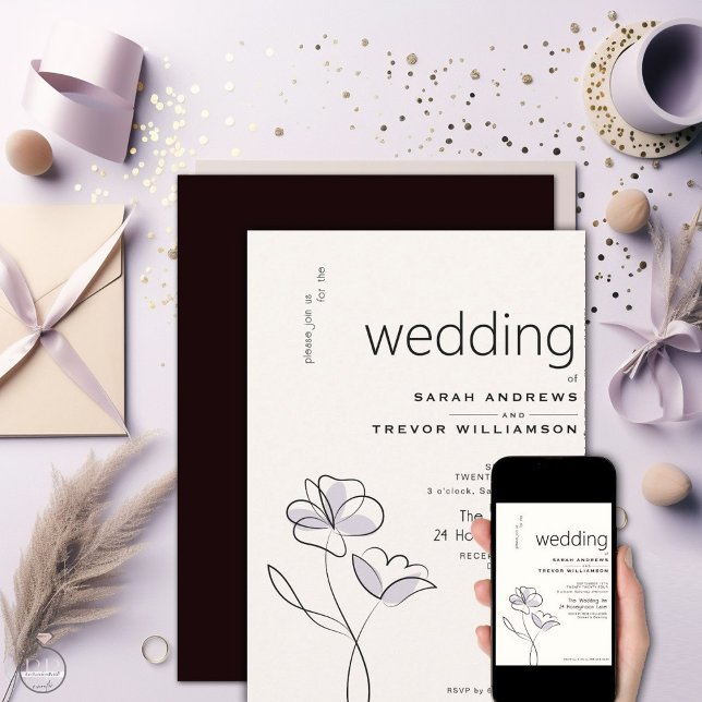 Convites Mínimo Moderno Floral Dusty Plum e Buff (Criador carregado)