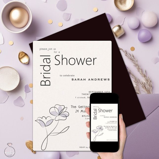 Convites Mínimo Moderno Floral Dusty Plum e Buff (Criador carregado)