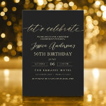 Convites Mínimo negro Dourado 50º aniversário<br><div class="desc">Comemore a fazer 50 anos de estilo com um Convite de Aniversário Dourado e Preto de Script Minimalista! Apresentando sotaques negros e dourados, tipografia elegante da escrita, e um design limpo e moderno, este convite dá o tom para uma celebração sofisticada. Perfeito para qualquer lugar, de salões quentes a encontros...</div>