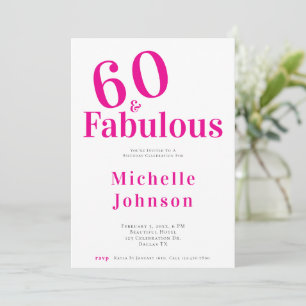 Convites Mínimo Rosa 60 & Fabuloso Aniversário de 60 anos