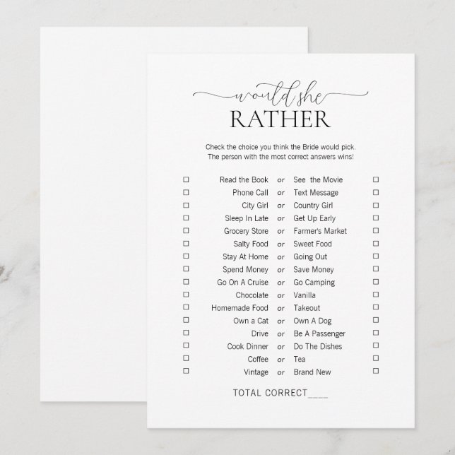 Convites Mínimo Simples Ela Iria Preferencialmente Jogo De  (Frente/Verso)