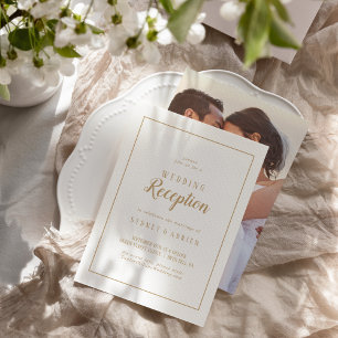 Convites Mínimo Simples Quadro de Recepção de Fotos Dourada