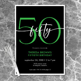 Convites Mínimo Verde Moderno 50 Script Aniversário