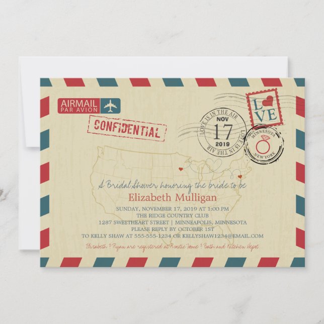 Convites Minnesota e New York Airmail | Chá de panela (Frente)