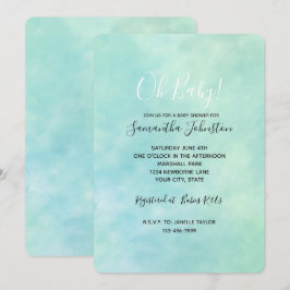 Convites Mint Aqua Blue Tie Dye Watercolor