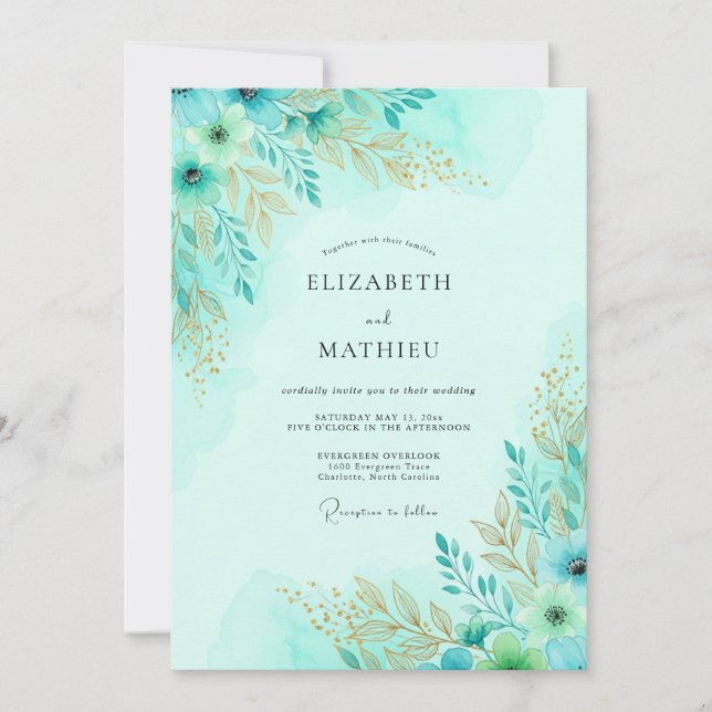 Convites Mint Blissful Spring Wedding (Frente)