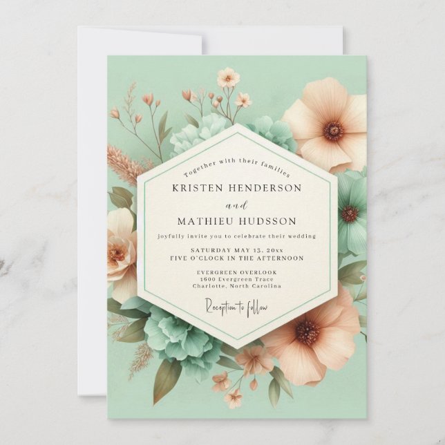 Convites Mint Blossom Whimsical Wedding (Frente)