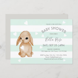Convites Mint Cinza Bunny Baby Shower Invants