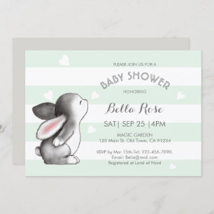 Convites Mint Cinza Heart Bunny Baby Shower