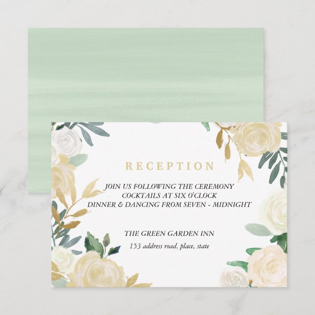 Convites Mint. Detalhes da Recepção de casamento da vitória (Frente/Verso)