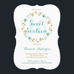 Convites Mint Dourada flor Wreath Sweet Six Invite<br><div class="desc">Lindas flores de horta e design de folha de ouro. Alguns gráficos usados são © Digital Cloud.</div>