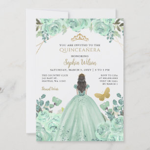 Convites Mint Dourada Floral Princess Quinceañera Quince