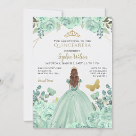 Convites Mint Dourada Floral Princess Quinceañera Quince