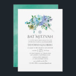 Convites Mint e Blue Boho Floral Bat Mitzvah<br><div class="desc">Mint e Blue Boho floral bat mitzvah convida com penas de pavão concebidas para serem rápida e facilmente personalizadas.</div>
