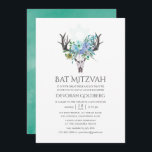 Convites Mint e Blue Watercolor Boho Floral Bat Mitzvah<br><div class="desc">Flores de mint e de bolo azul em uma mão pintada por coroa com crânio de cera projetado para ser rápida e facilmente personalizado para seu dia especial.</div>