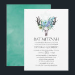 Convites Mint e Blue Watercolor Boho Floral Bat Mitzvah<br><div class="desc">Flores de mint e de bolo azul em uma mão pintada por coroa com crânio de cera projetado para ser rápida e facilmente personalizado para seu dia especial.</div>