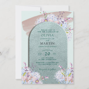 Convites Mint e Mauve Modern Wedn Watercolor Floral