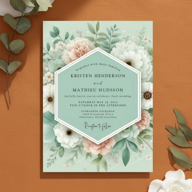 Convites Mint Floral Enchantment Wedding (Criador carregado)