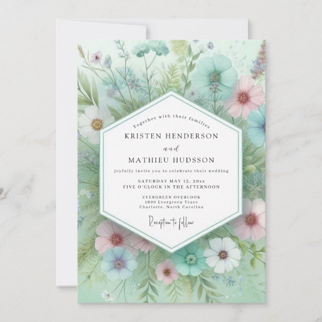 Convites Mint Floral Whimsical Wedding (Frente)