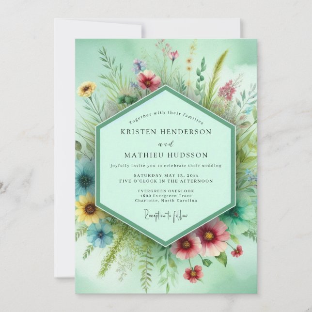 Convites Mint Floral Whimsy Wedding (Frente)
