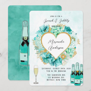 Convites Mint Florals e Dourado Foliage Brunch & Bubble