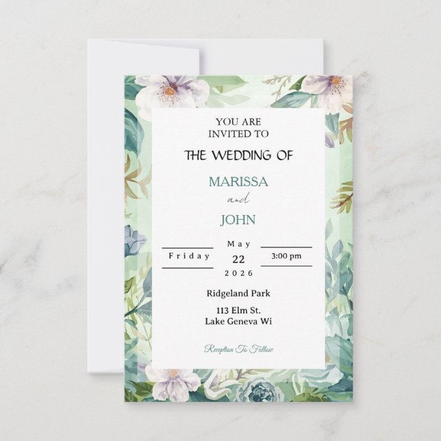 Convites Mint Garden Elegance Wedding Invitation (Frente)