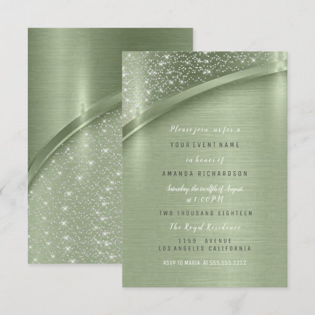 Convites Mint Glitter Chá de panela Birthday Doce 16º (Frente/Verso)