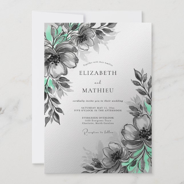 Convites Mint Green Artistic Botanical Wedding (Frente)