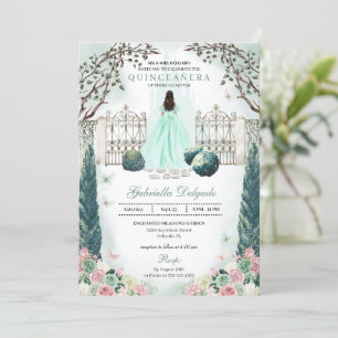 Convites Mint Green Blush Encantado Jardim Quinceanera