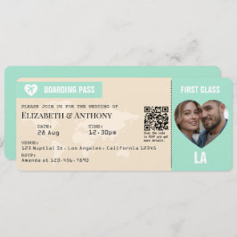 Convites Mint Green & Champagne Boarding Pass Wedding