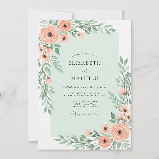 Convites Mint Green Charming Botanical Wedding (Frente)